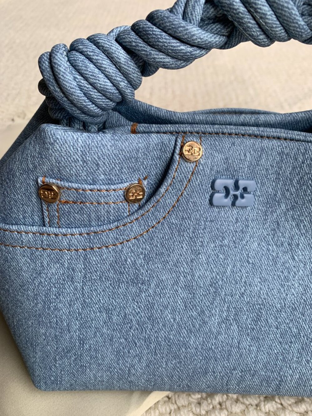 GANNI Small Denim Bou Bag with Twisted Handle - Picture 2 of 9